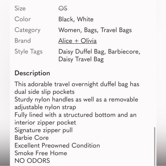 Alice + Olivia Black Daisy Floral Nylon Overnight Travel Duffel Tote Bag - Picture 15 of 15